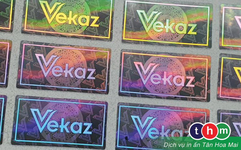 Mẫu tem bảy màu kèm logo Vekaz