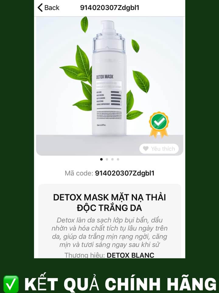 kết quả kiểm tra hàng chính hãng detox blanc