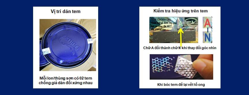 vị trí dán tem chống hàng giả dulux
