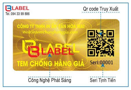 tem chống giả hologram tích hợp qrcode truy xuất nguồn gốc phát sáng in số serial