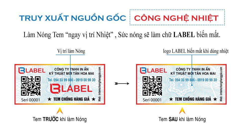 Tem chống giả công nghệ truy xuất nguồn gốc,nhiệt, nước, phát sáng