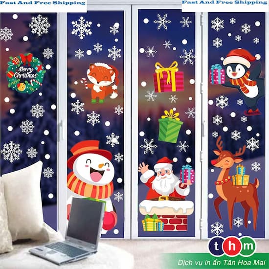 trang trí bằng decal dán trong mùa noel