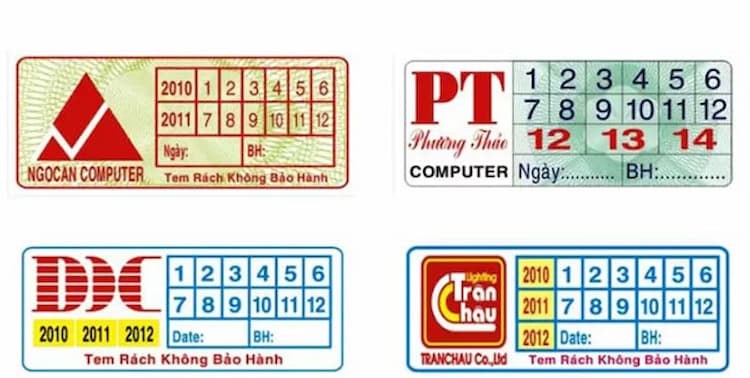 các tem bảo hành hình chữ nhật
